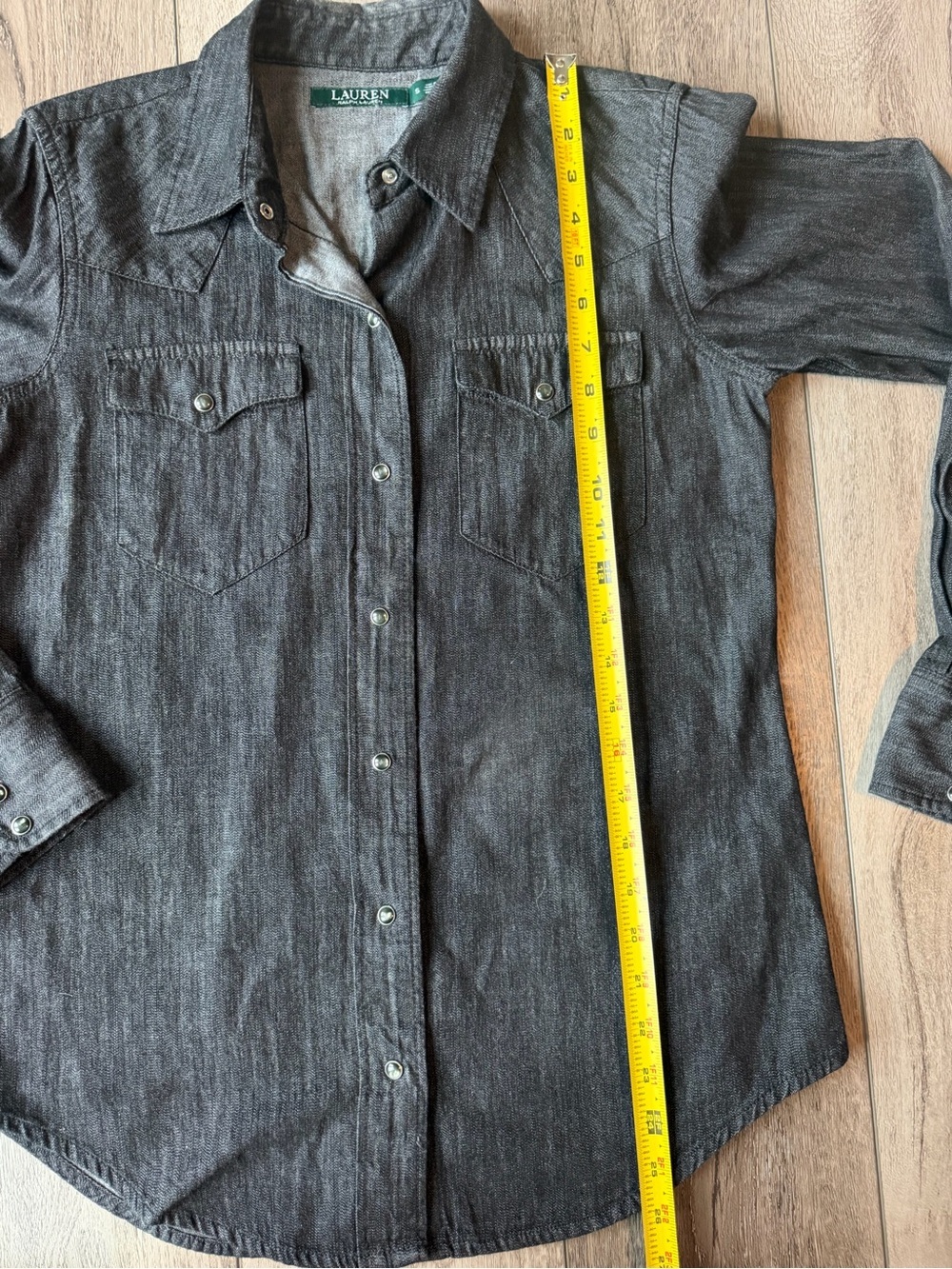 LaurenRalph Lauren- Vintage Black Denim-Pearl Snap Western Shirt 100% Cotton (S) - Picture 6 of 9
